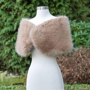 Elegant Tan Fur Shawl stole faux fur cape